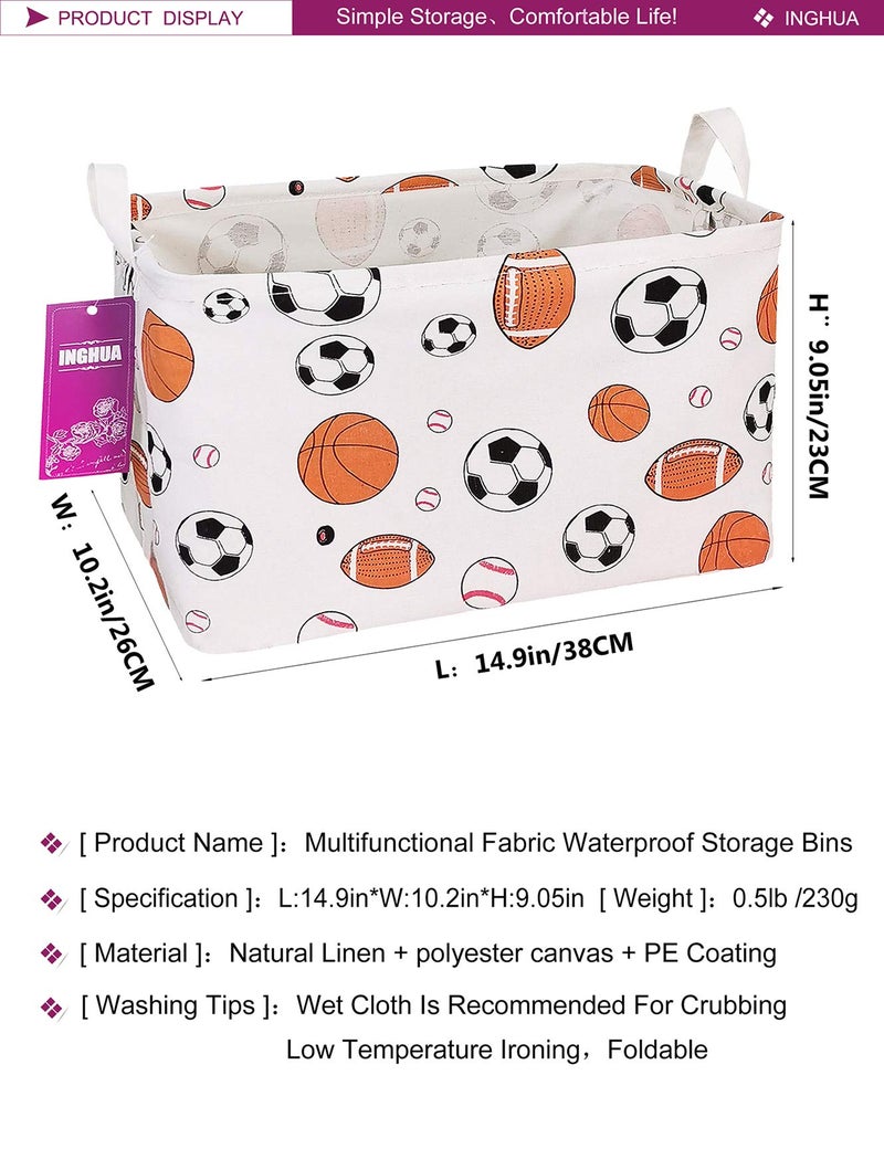 INGHUA Rectangular Storage Basket Fabric Organizer Bin for Toys,Books,Clothes,Gifts,Pets-Perfect for Home,Office,Nursery,Dorm,Shelf(Rec ball game) - Image 2